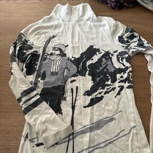 Graphic Half-Zip Long Sleeve Pullover - White/Gray